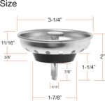 Two silver Hilltop Products kitchen sink strainers and stoppers, made of stainless steel with a black plastic knob, shown in