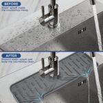 Grey BFONS silicone faucet handle drip catcher and drying tray mat with spaces for sponge and soap, placed on a kitchen count