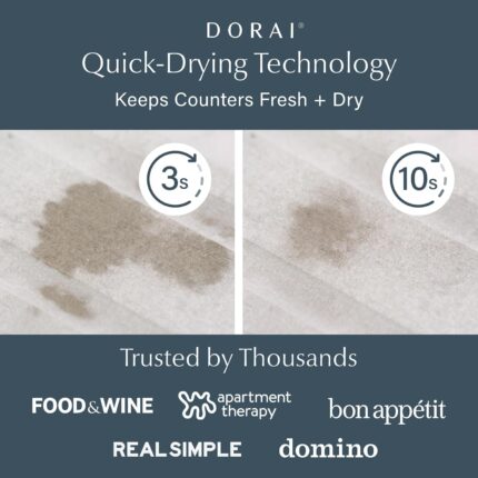 Sandstone Dorai Home Stone Sink Caddy with a dish soap bottle and brush, showing its quick-dry surface.