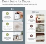 Sandstone Dorai Home Stone Sink Caddy with a dish soap bottle and brush, showing its quick-dry surface.