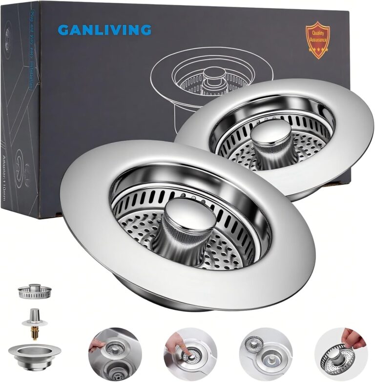 Ganliving 3-in-1 Kitchen Sink Drain Stopper & Strainer, 3.5 Inch, 2-Pack