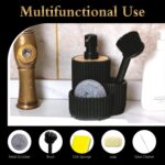 A matte black Kmass Kmaxx 3-in-1 sink caddy organizer with a soap dispenser, sponge, and dish brush holder.