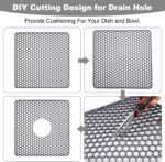 A gray Myirxcv 13.58 inch square silicone sink protector mat with raised nodules, shown unfolded in a kitchen sink.